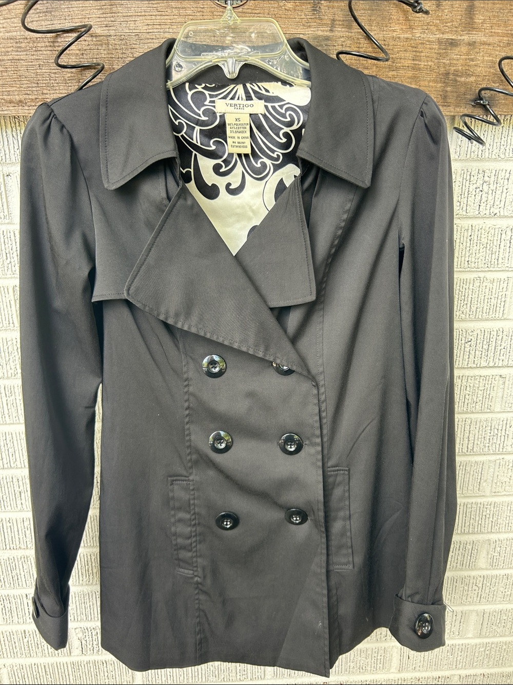 Vertigo Paris Black Double-Breasted Trench Jacket